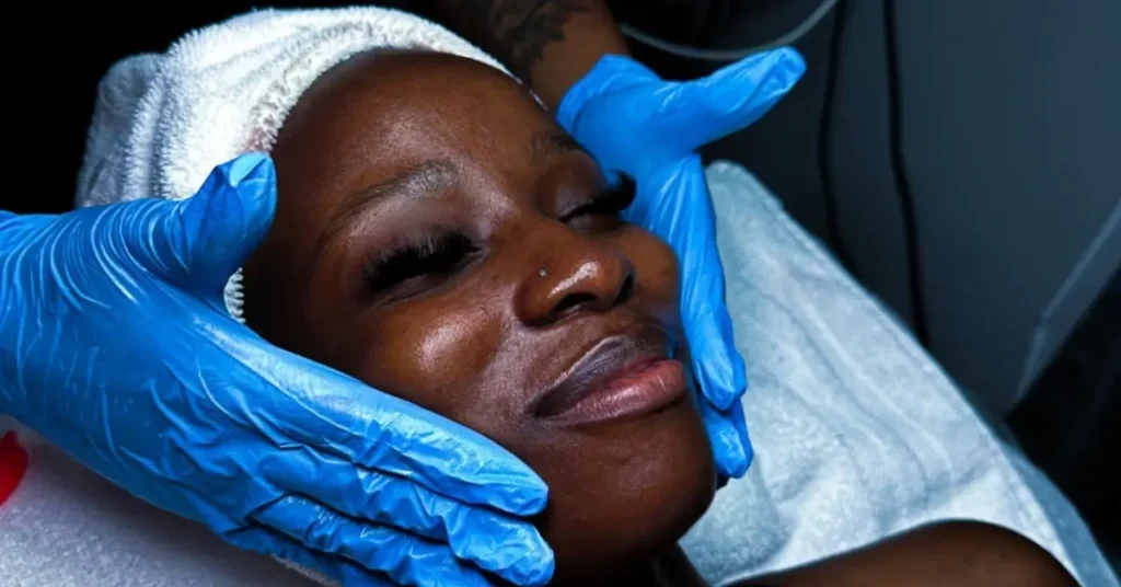 black woman getting hydrafacial treatment