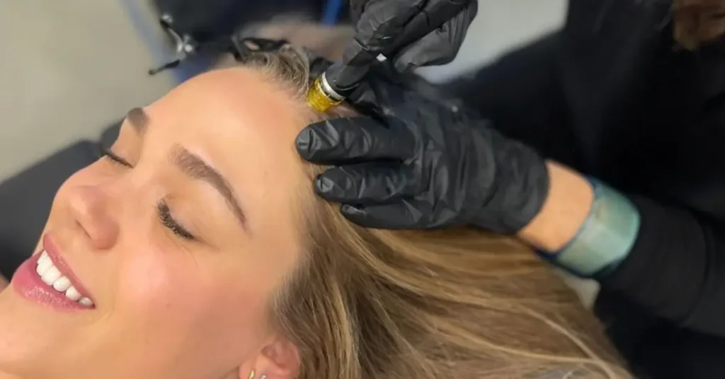 Young blonde woman getting hydrafacial 
