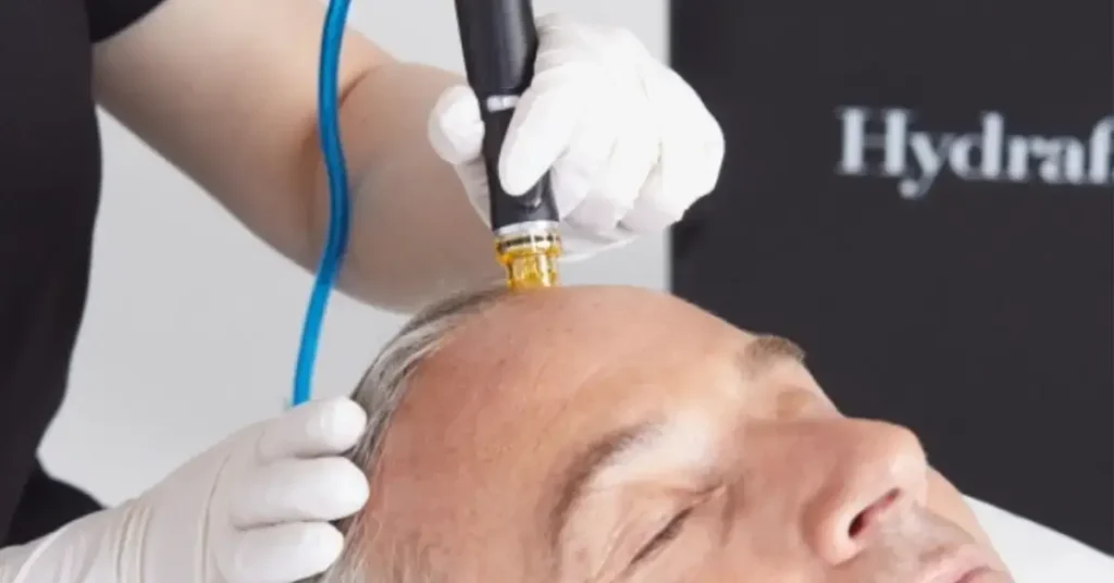 grey haired man getting hydrofacial treatment