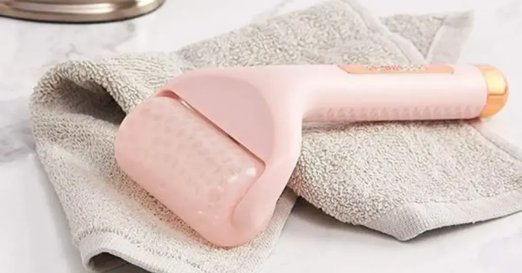 pink ice roller on a towel