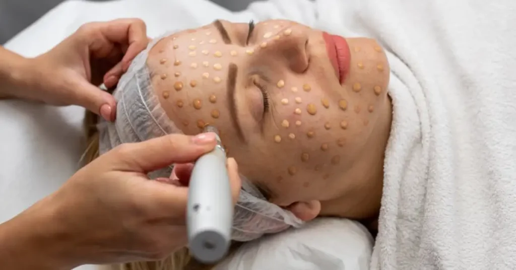 blonde woman in a microneedling session