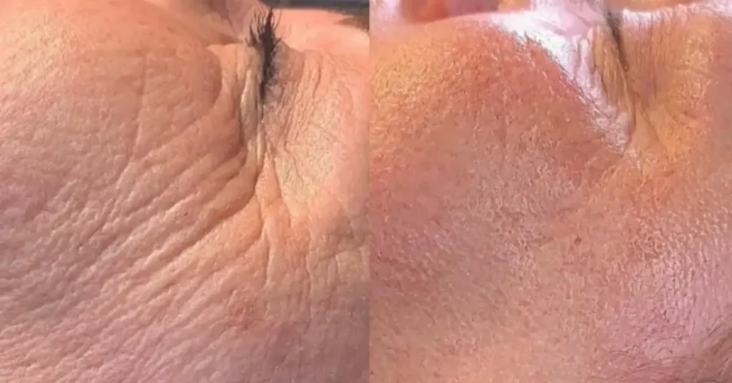 womans face before and after microneedling
