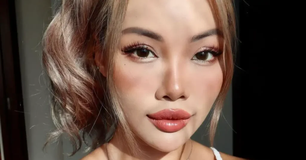 young blonde asian woman wit douyin makeup