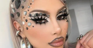 young blonde woman with great rhinestone makeup