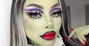young woman with crazy halloween makeup