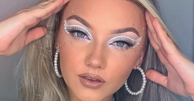 young blonde woman with angel makeup